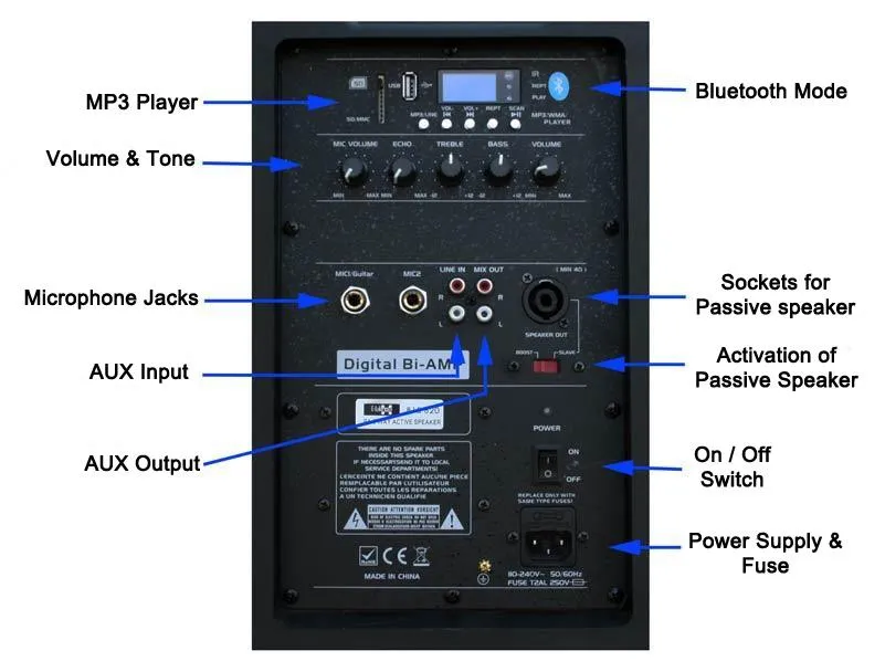 1500W Active and Passive Portable Bluetooth Sound System Speakers with 2 Microphones