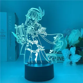 16/7color Game Anime 3d Acrylic Lamp Genshin Impact Keqing Keqing Xiao Figure for Kids Bedroom Decor Gitfs Colorful LED Night Lights