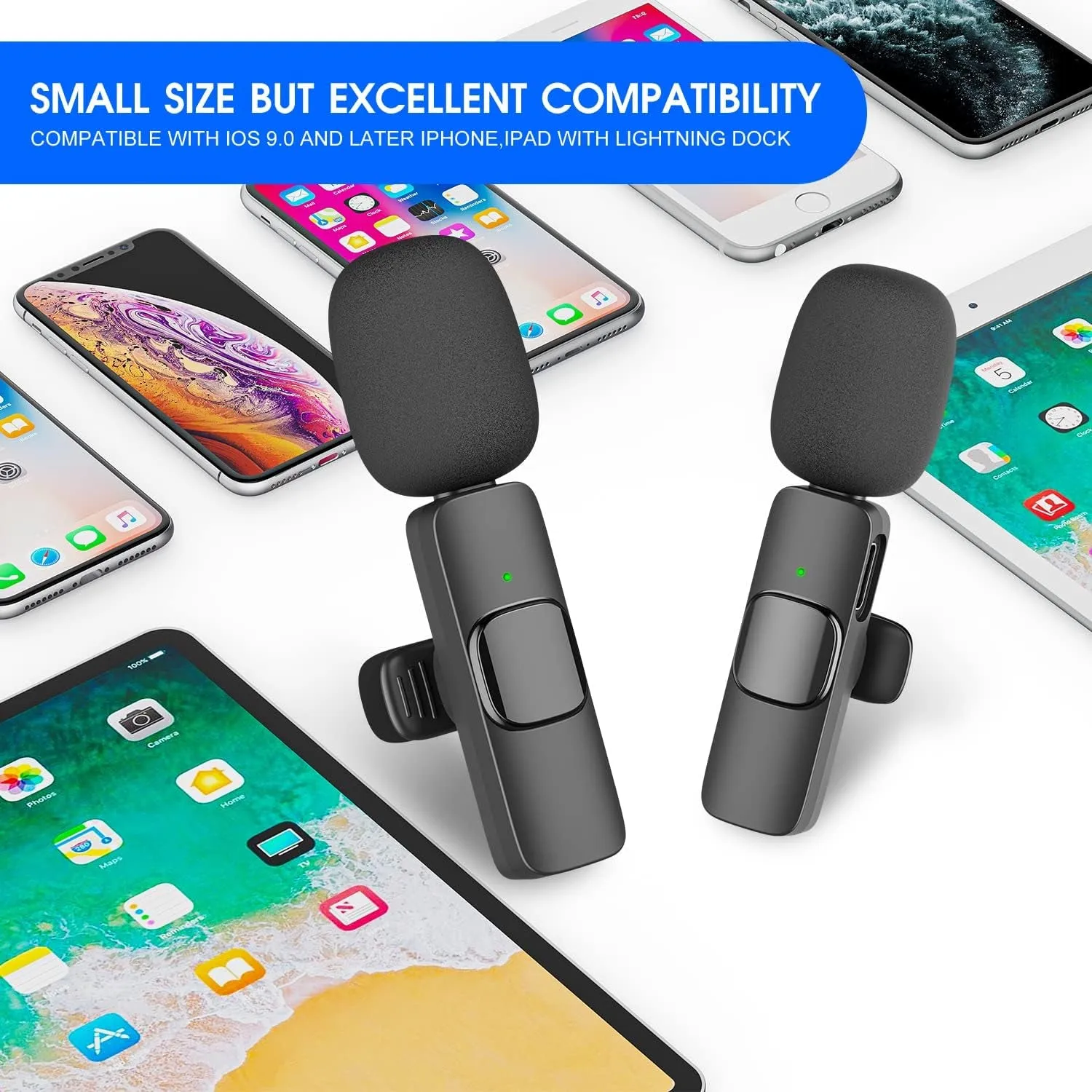 2 Pack Wireless Lavalier Microphone for Iphone Ipad, Lapel Mics Plug-Play 2.4G Ultra-Low Delay Built-In Noise Reduction Chip