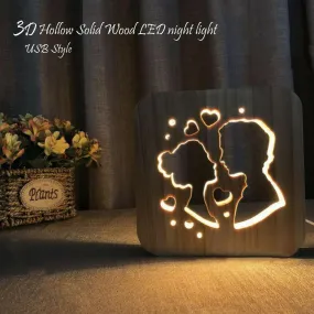 3D Night Light LED Bedroom Wooden Table Lamp USB Charging