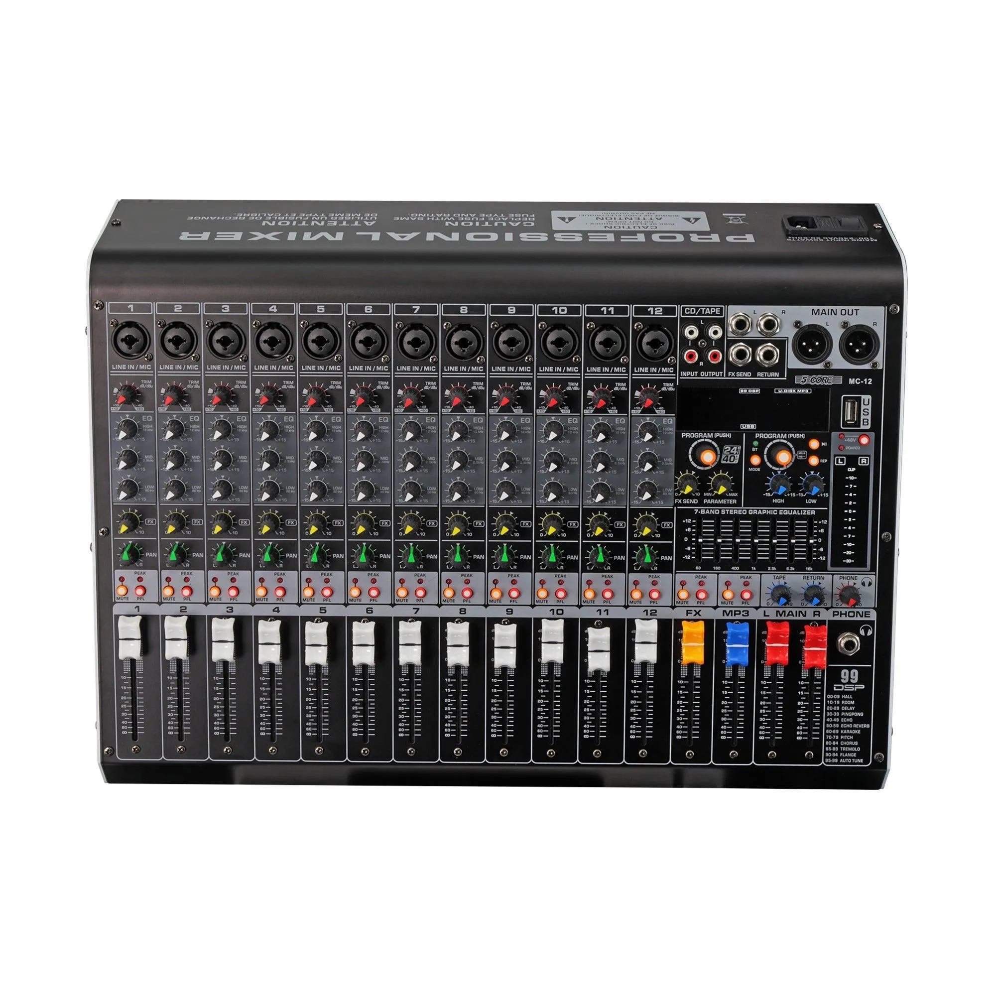 5 Core Audio Mixer 12 Channel DJ Equipment Sound Board MX 12CH L