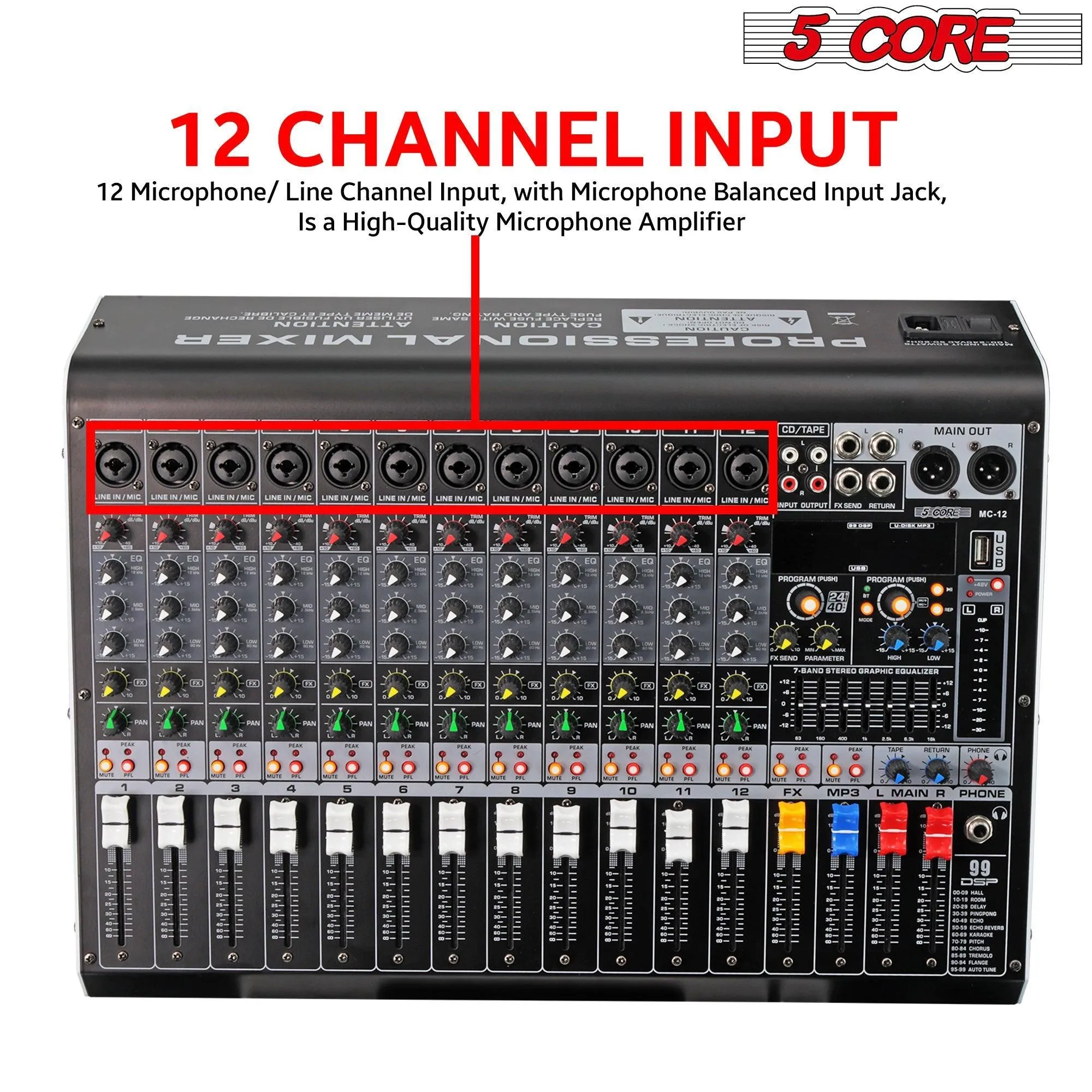 5 Core Audio Mixer 12 Channel DJ Equipment Sound Board MX 12CH L