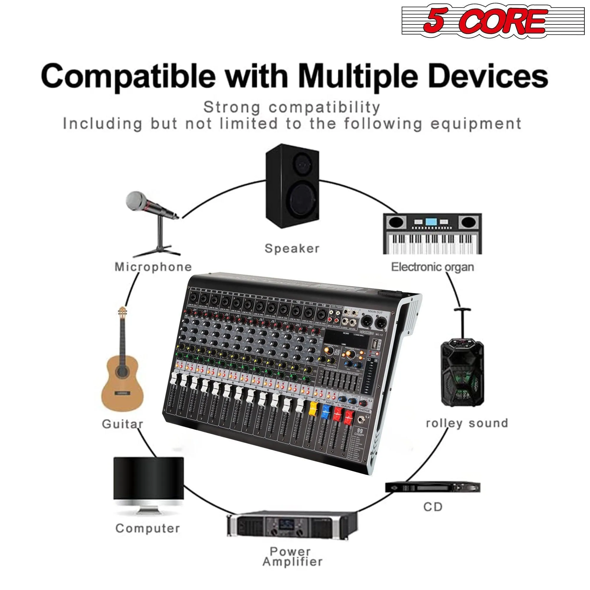 5 Core Audio Mixer 12 Channel DJ Equipment Sound Board MX 12CH L