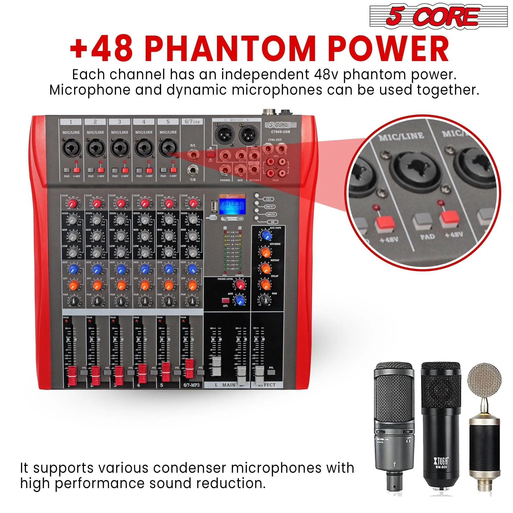 5 Core Audio Mixer DJ Equipment Digital Sound Board 6 Channel MX 6CH