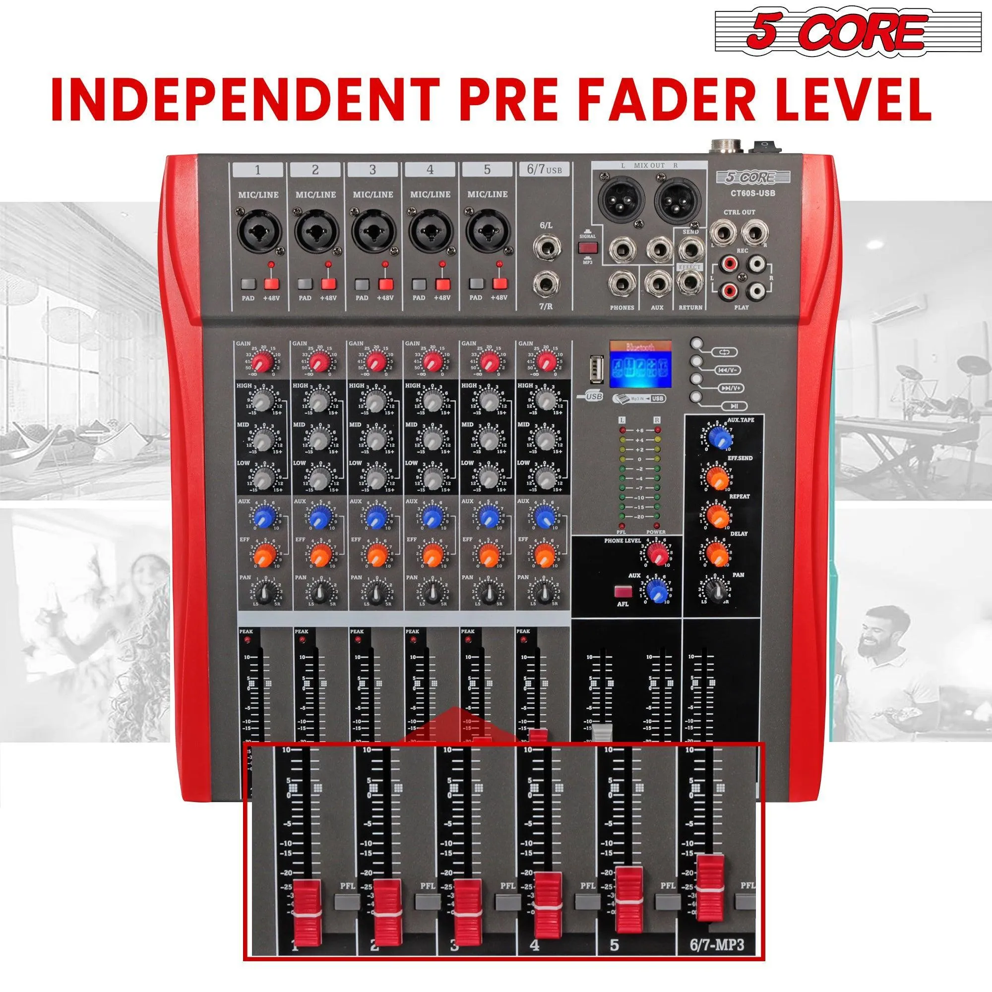 5 Core Audio Mixer DJ Equipment Digital Sound Board 6 Channel MX 6CH