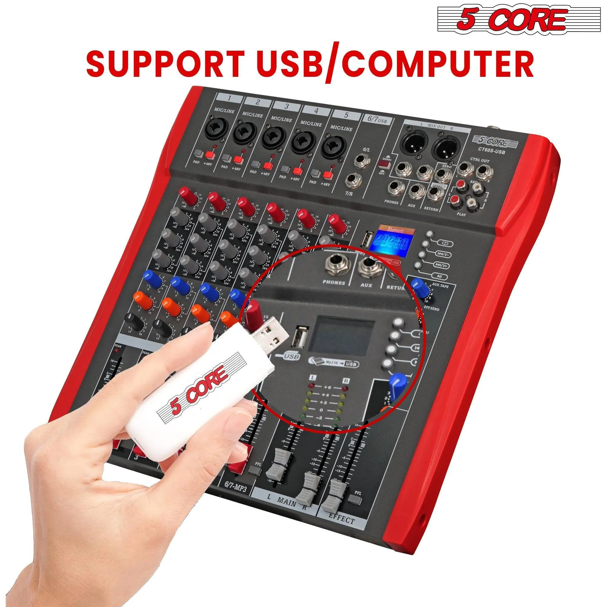 5 Core Audio Mixer DJ Equipment Digital Sound Board 6 Channel MX 6CH