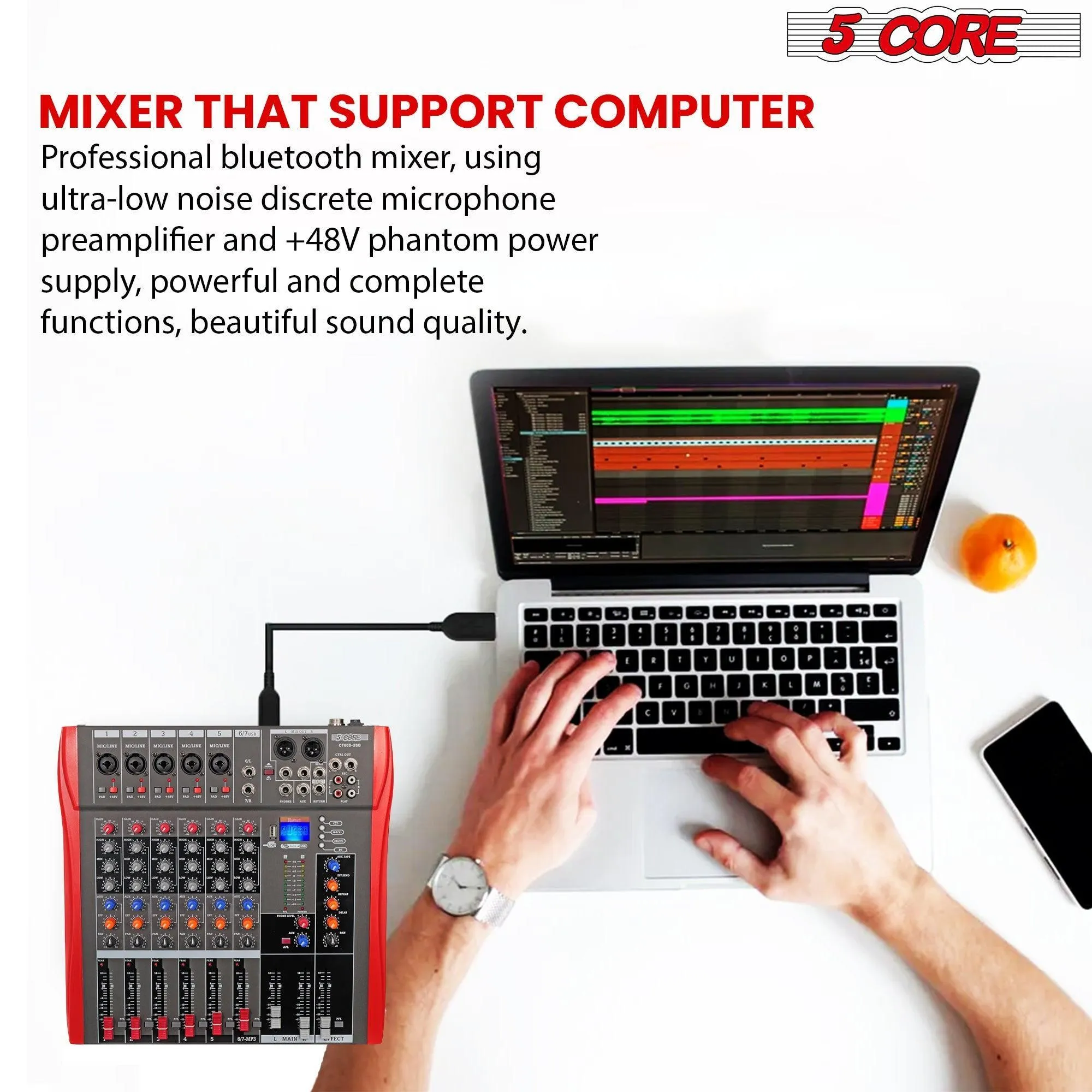 5 Core Audio Mixer DJ Equipment Digital Sound Board 6 Channel MX 6CH