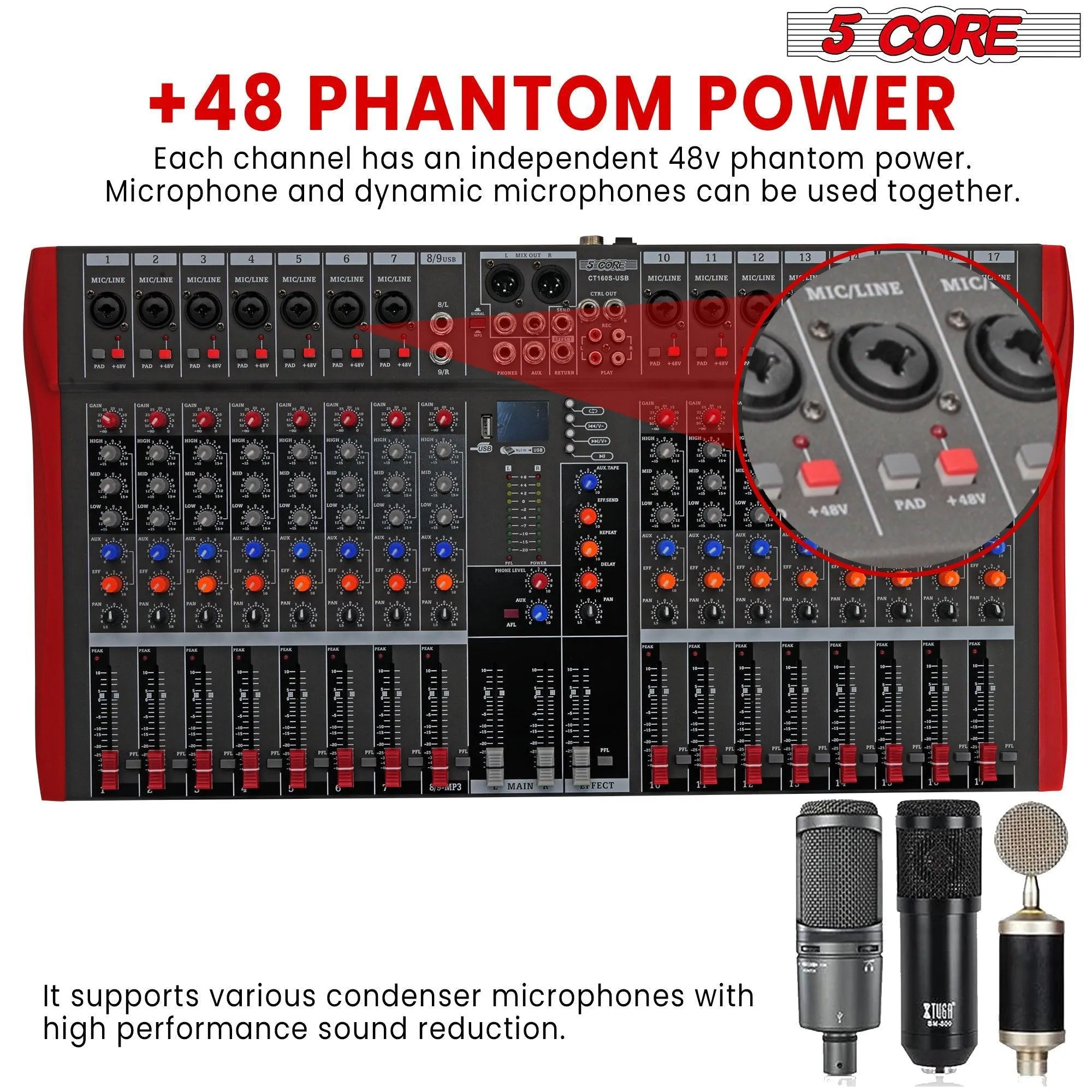 5 Core Audio Mixer DJ Equipment Digital Sound Board Mixers MX 16CH