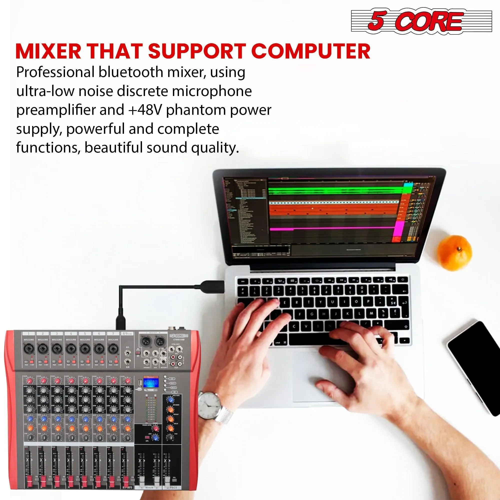 5 Core Audio Mixer DJ Equipment Sound Board Karaoke XLR Mixers MX 8CH