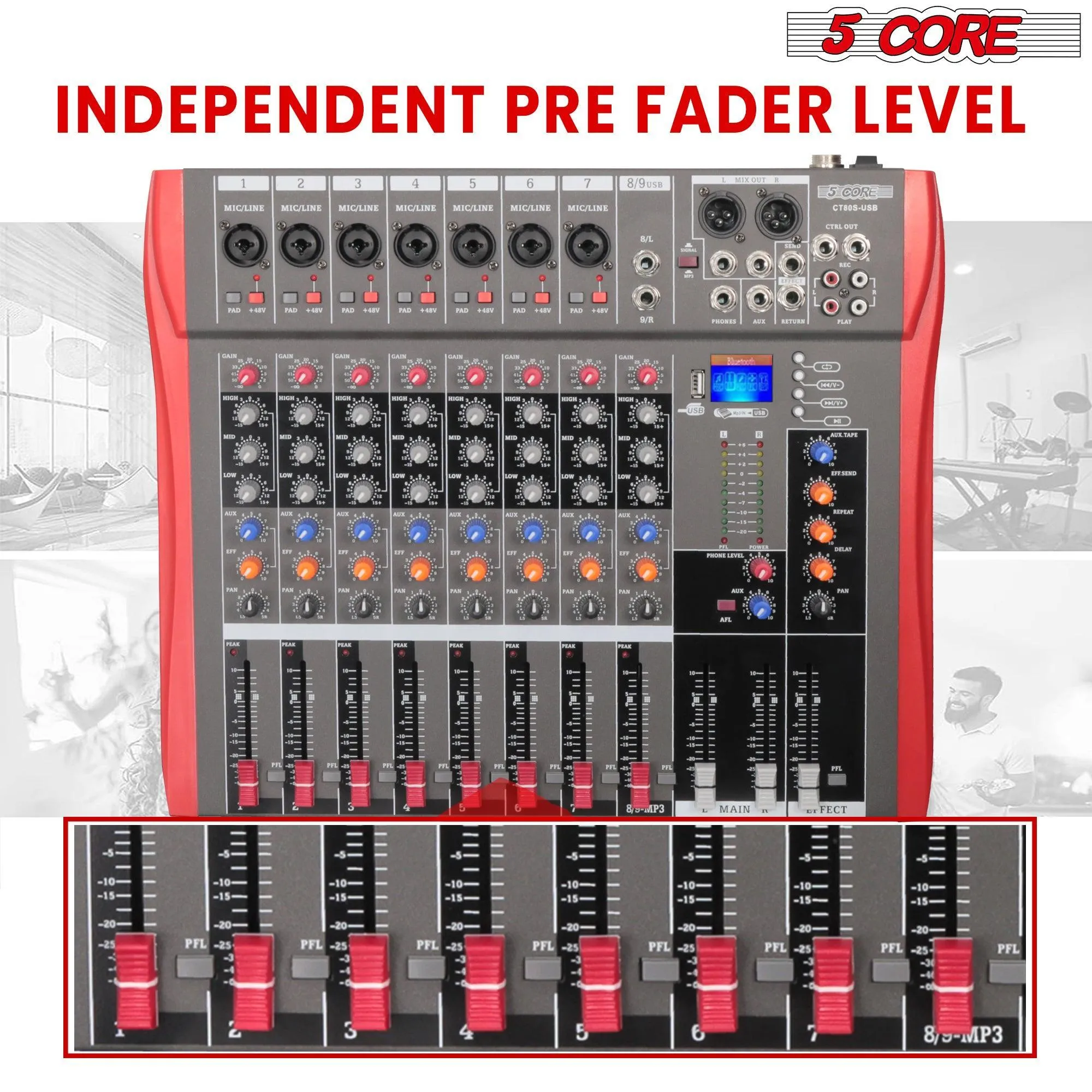 5 Core Audio Mixer DJ Equipment Sound Board Karaoke XLR Mixers MX 8CH