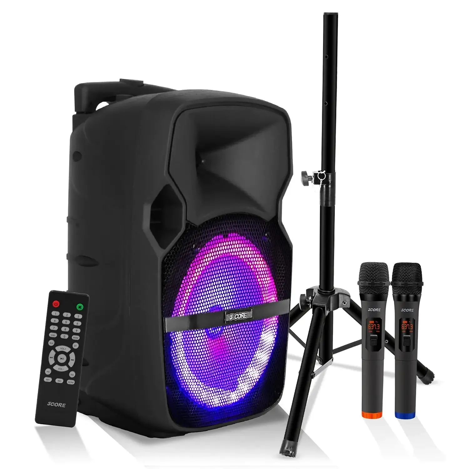 5Core 10 inch PA Portable Bluetooth Party Speaker Karaoke Boombox   2 Wireless Mics