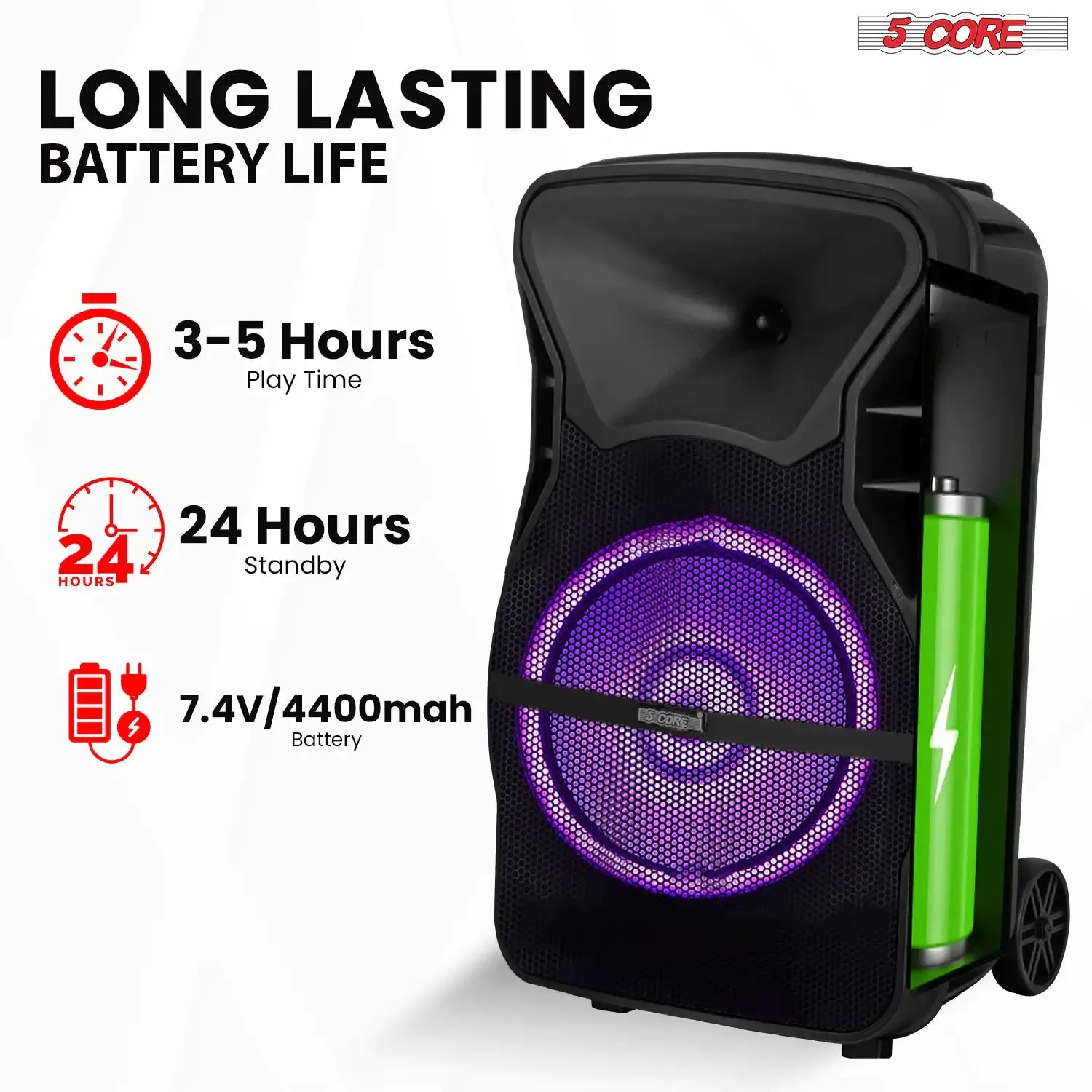 5Core 12 inch PA Portable Bluetooth Party Speaker Karaoke Boombox   2 Wireless Mics