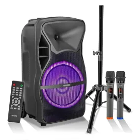 5Core 12 inch PA Portable Bluetooth Party Speaker Karaoke Boombox   2 Wireless Mics