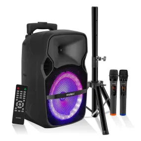 5Core 8 inch PA Portable Bluetooth Party Speaker Karaoke Boombox   2 Wireless Mics