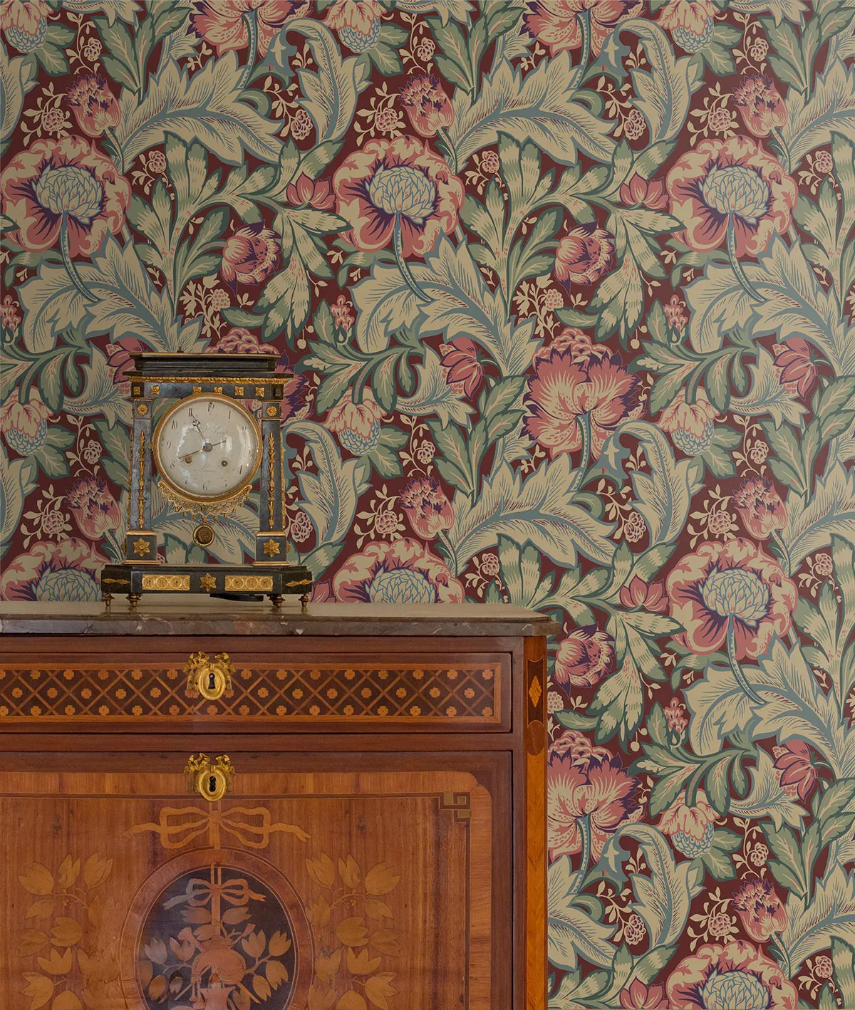 Acanthus Garden Wallpaper in Deep Mauve & Aegean Blue