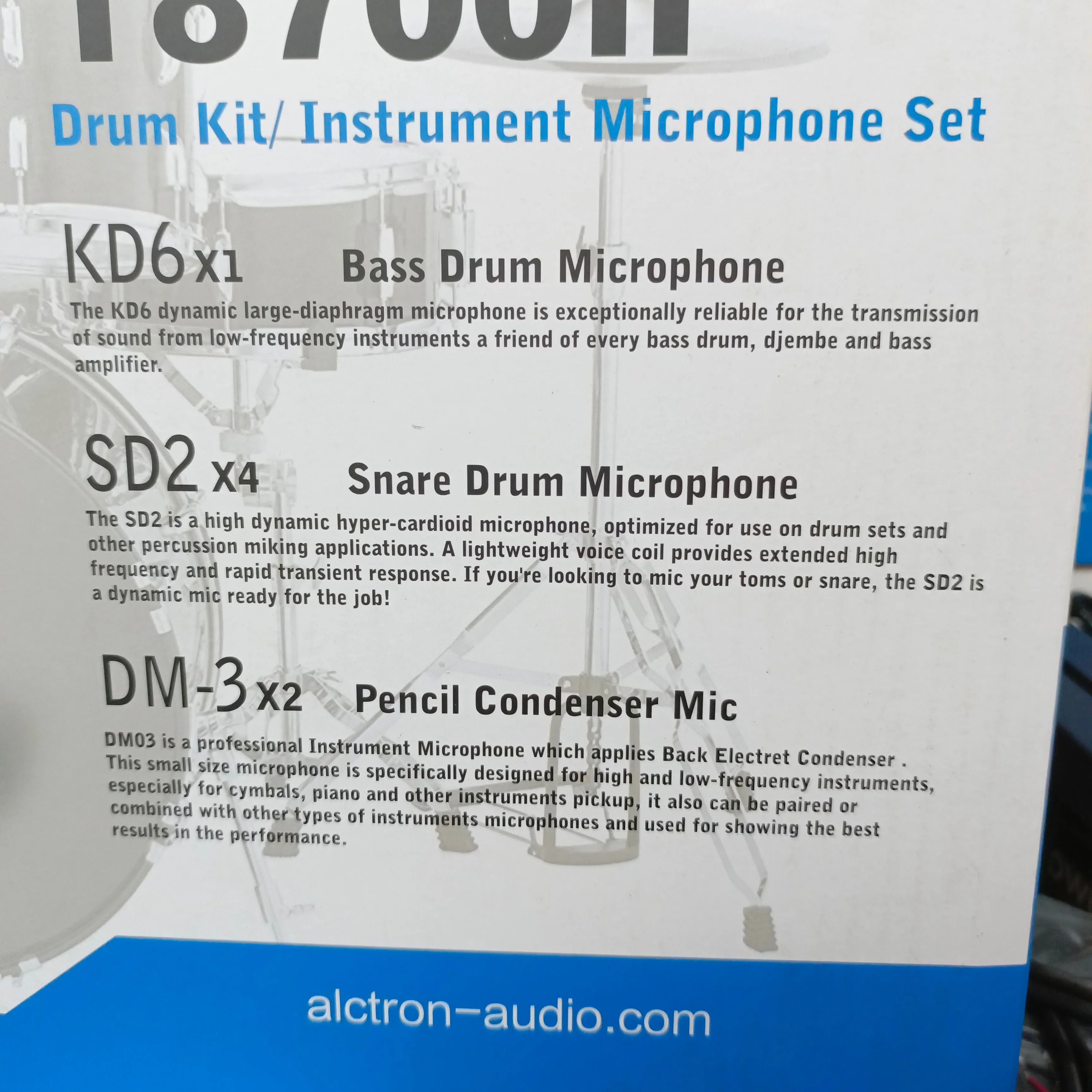 Alctron T8700II 7-Piece Drum Instruments Microphone Set with Mic Holders, Clamps and Carrying Case - Brand New