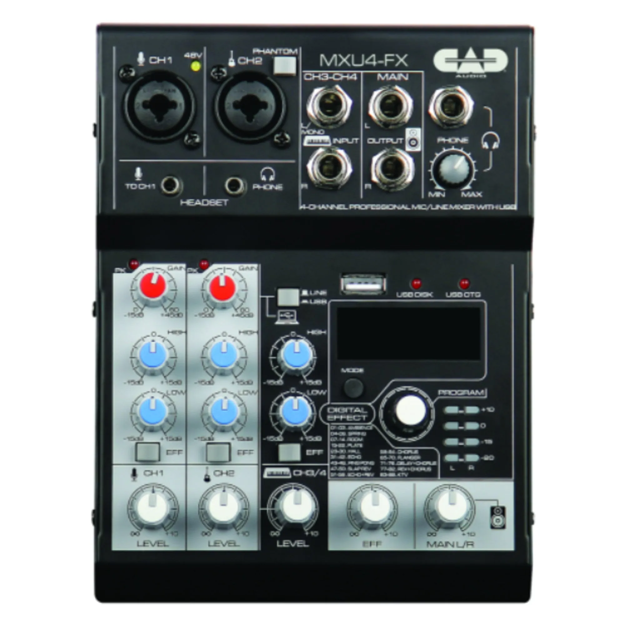 CAD Audio MXU4-FX 4 Channel Mixer with USB Interface and Digital Effects