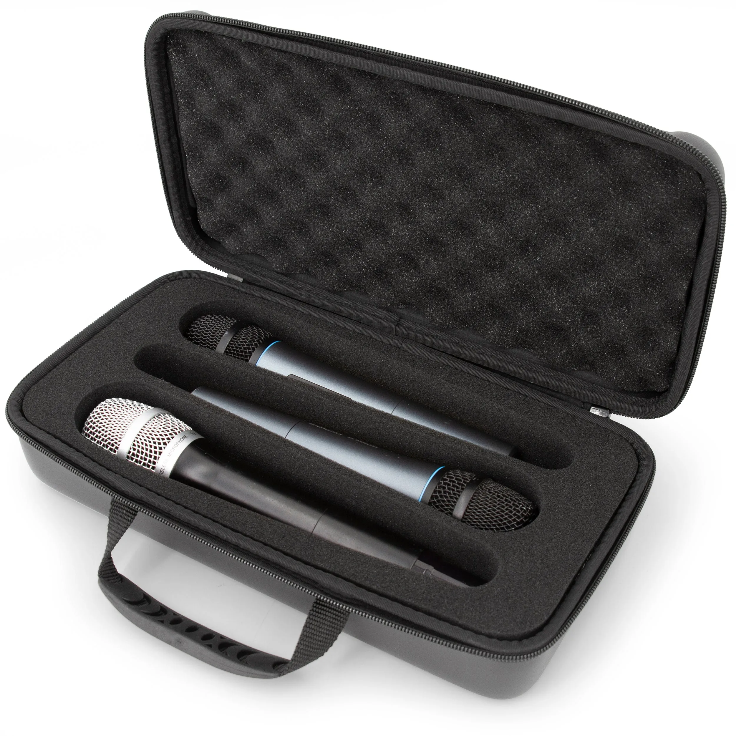 CASEMATIX Wireless Microphone Case Fits Three Wireless Mic System Microphones by Sennheiser, Shure and More, Includes Portable Mic Case Only