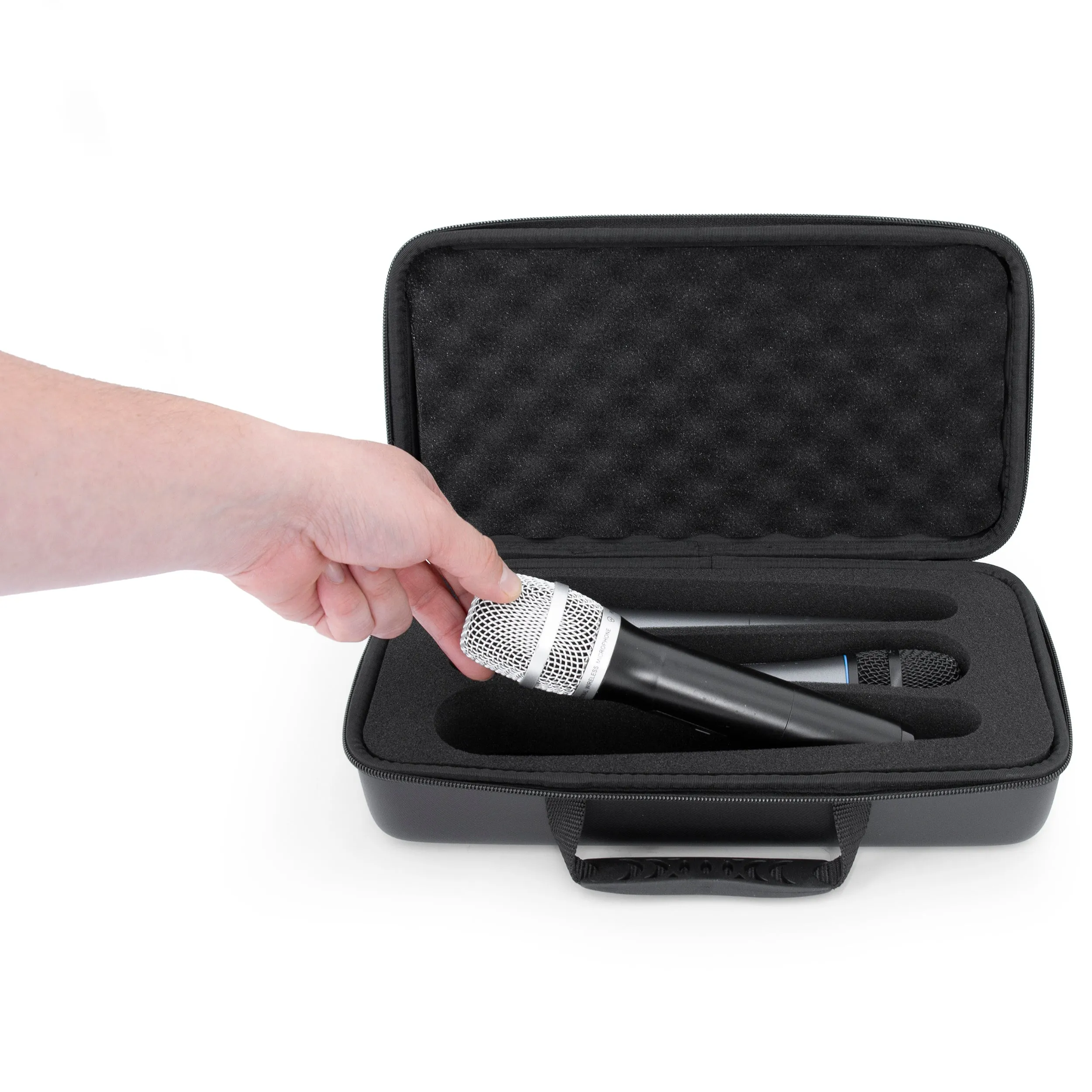 CASEMATIX Wireless Microphone Case Fits Three Wireless Mic System Microphones by Sennheiser, Shure and More, Includes Portable Mic Case Only