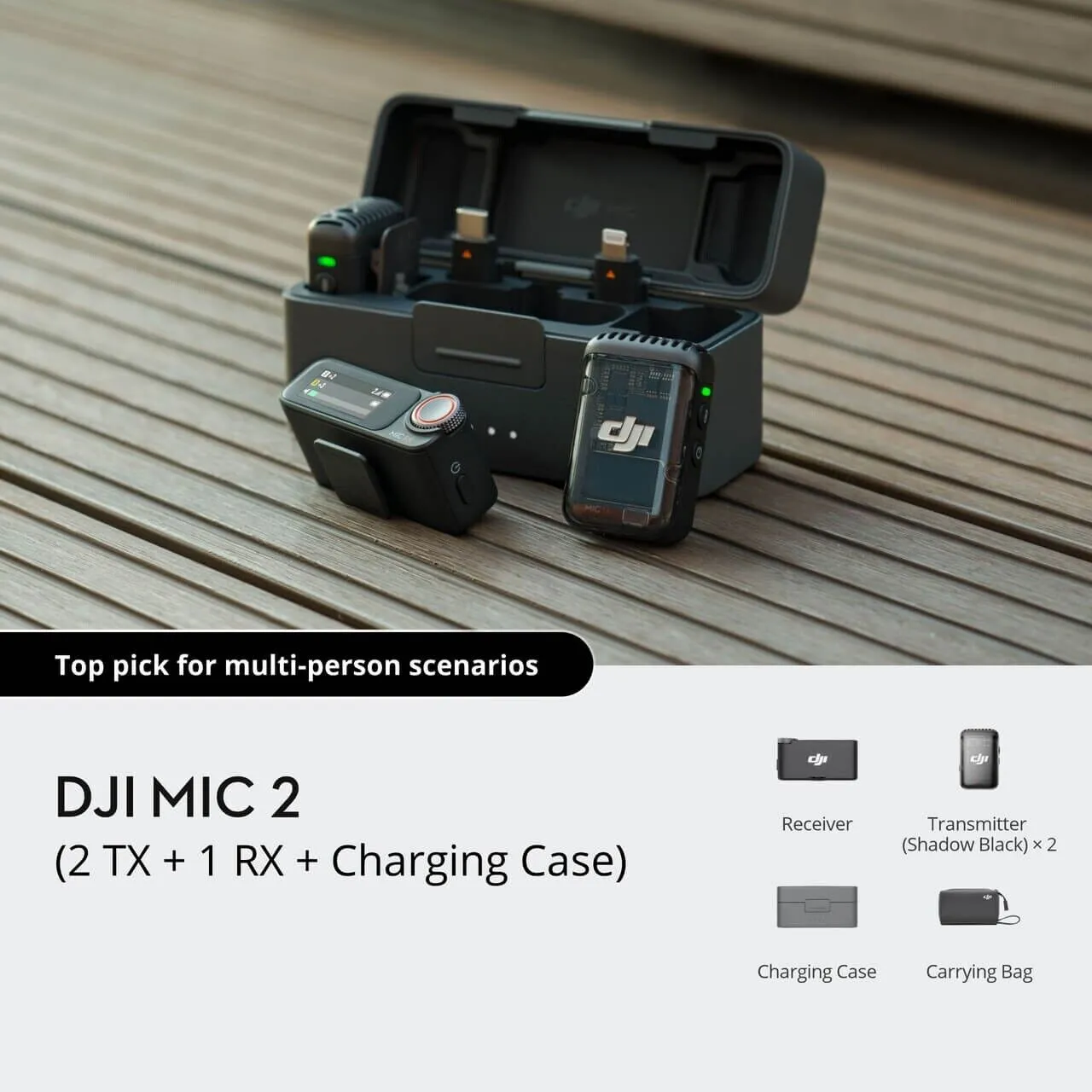 DJI Mic 2 (2 TX   1 RX   Charging Case)（FCC）