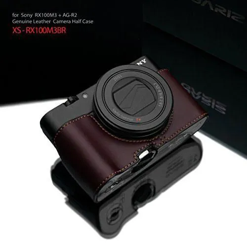 Gariz Sony RX100 MK3 / MK4 / MK5 Brown Leather Camera Half Case XS-RX100M3BR (Grip Version)