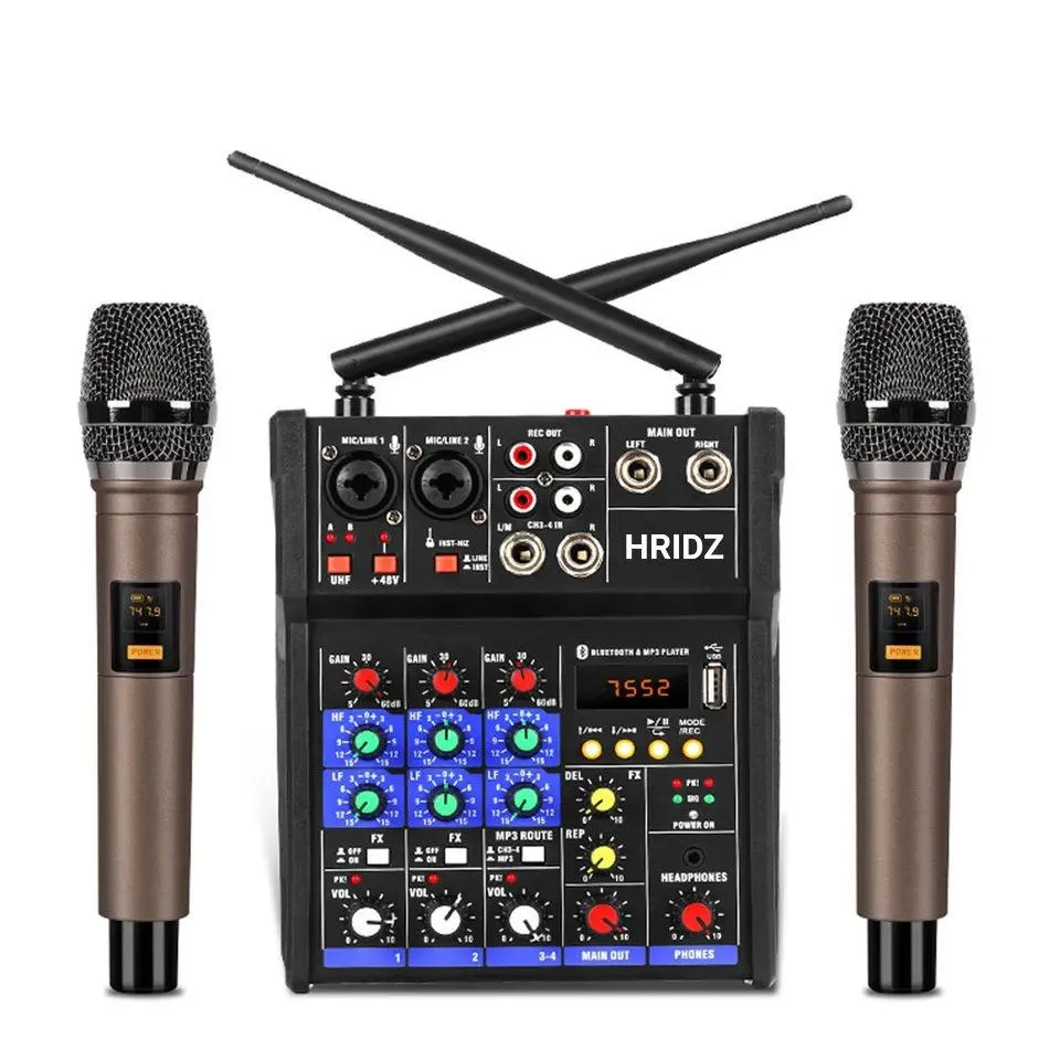 Premium HRIDZ EMC-G04 Audio Mixer with UHF Wireless Microphone for DJ, Karaoke, PC Recording