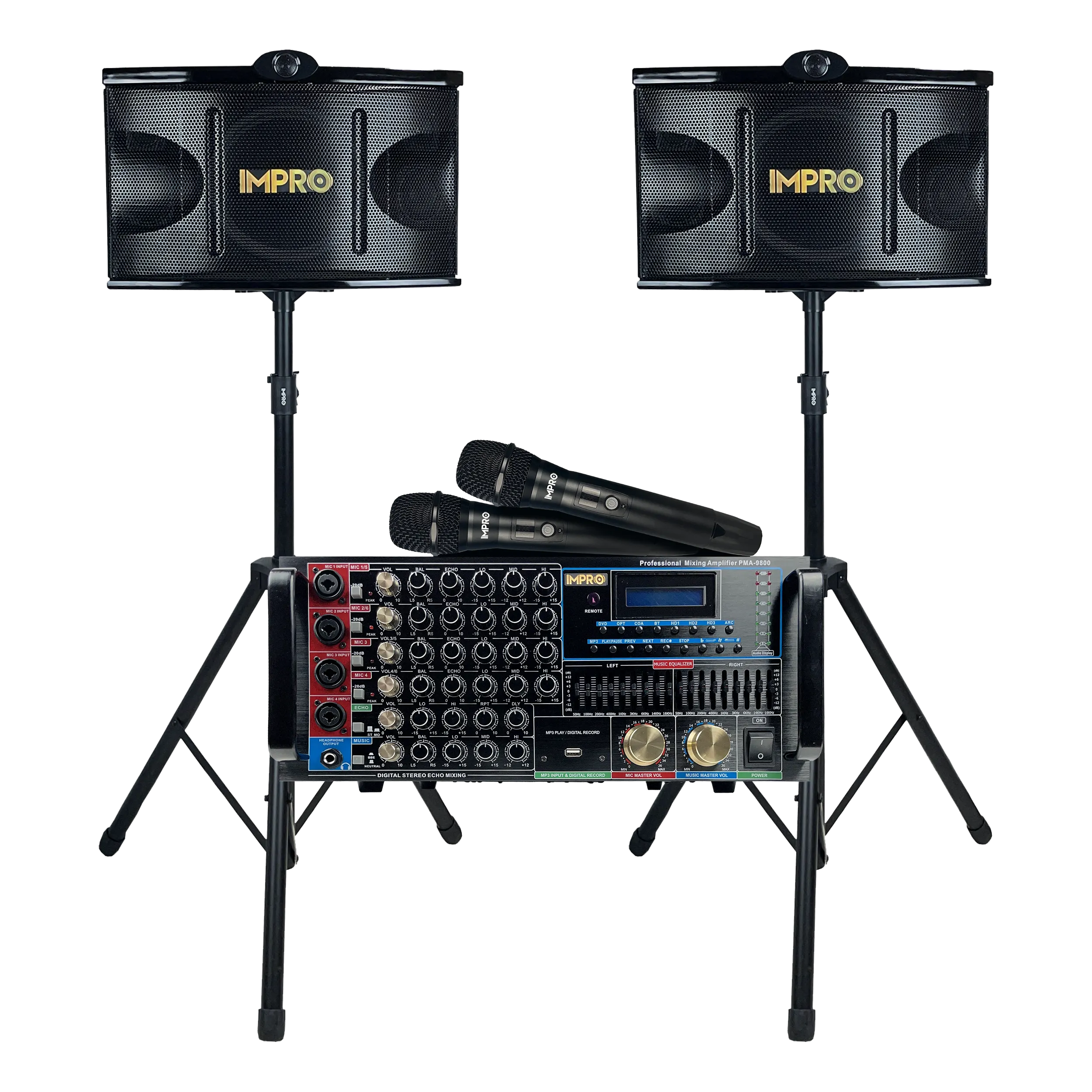 ImPro Epic Party Bundle 2 with Mixing Amplifier, Speakers, Microphones, and Accessories (5 Items)