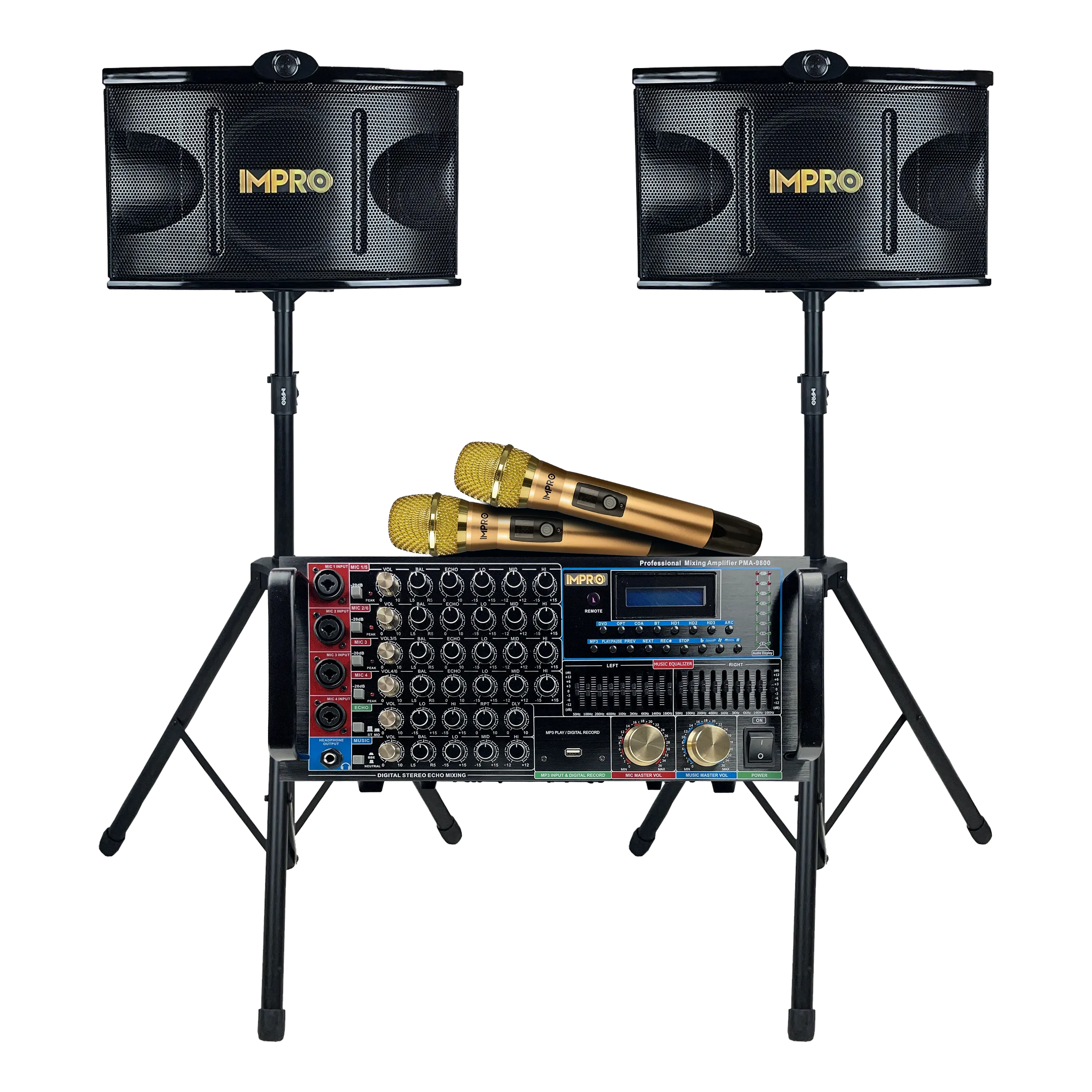 ImPro Epic Party Bundle 2 with Mixing Amplifier, Speakers, Microphones, and Accessories (5 Items)