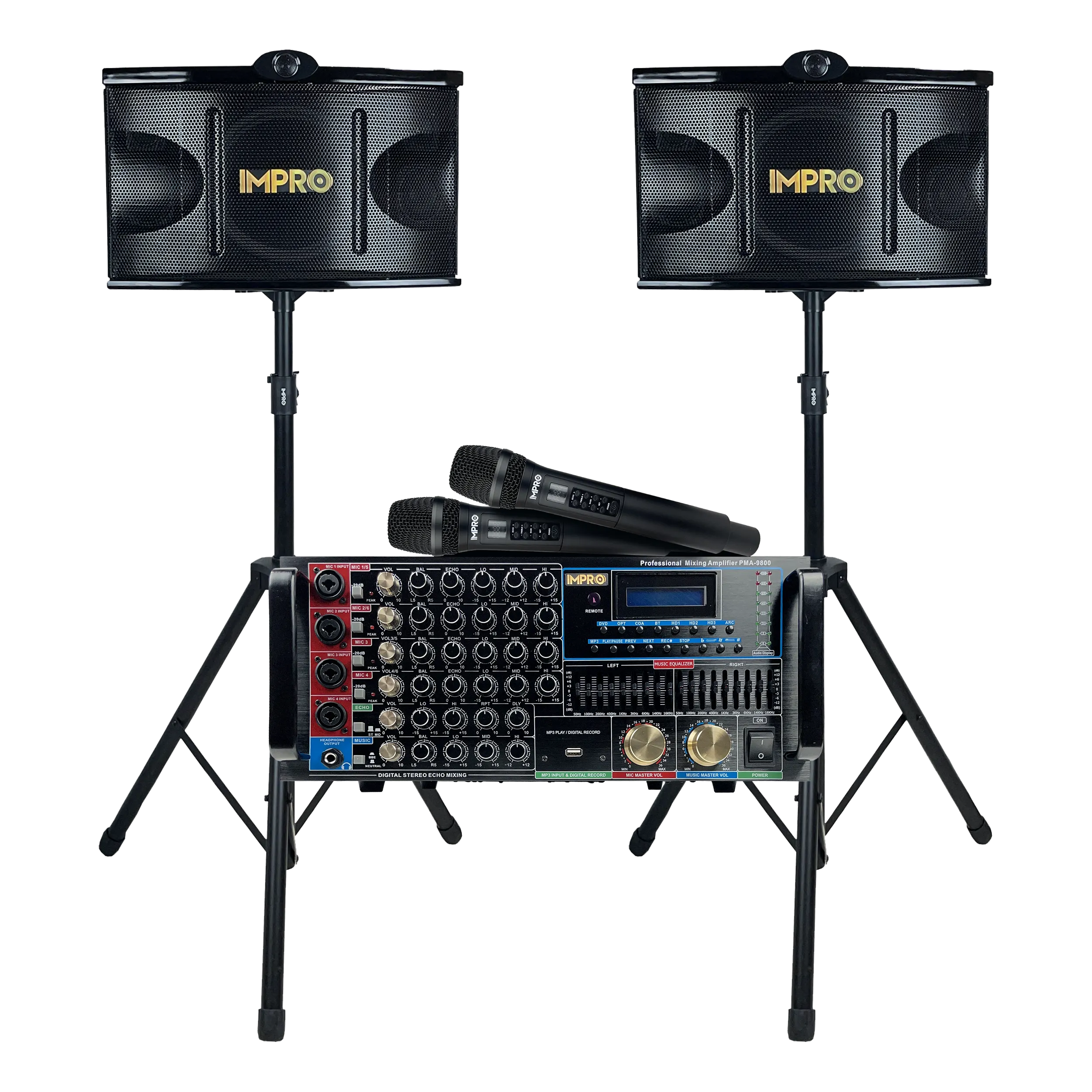 ImPro Epic Party Bundle 3 with Mixing Amplifier, Speakers, Microphones, and Accessories (5 Items)