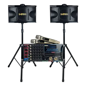 ImPro Epic Party Bundle 3 with Mixing Amplifier, Speakers, Microphones, and Accessories (5 Items)