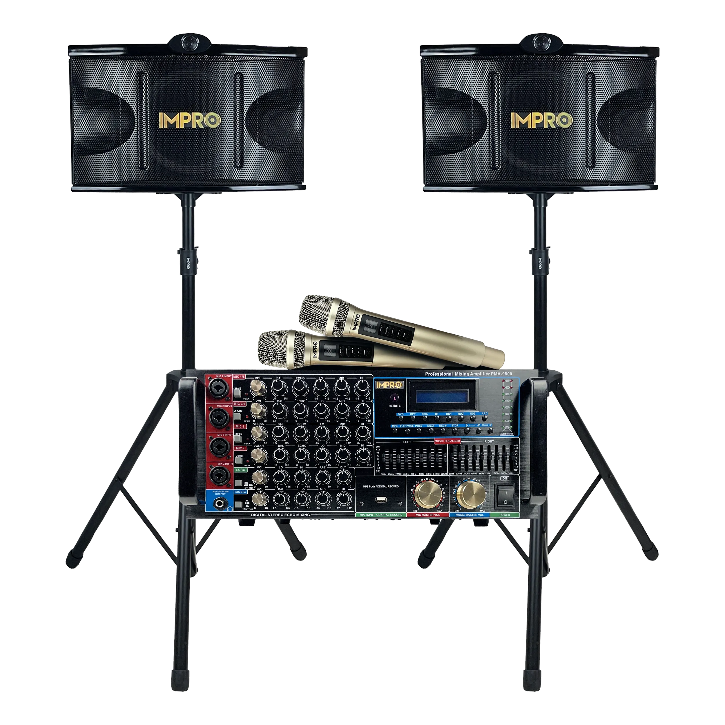 ImPro Epic Party Bundle 3 with Mixing Amplifier, Speakers, Microphones, and Accessories (5 Items)