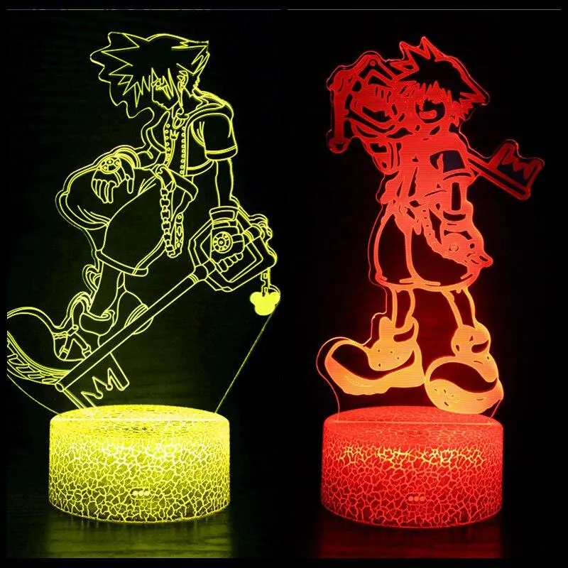 Japan Anime Kingdom Heart LED Night Light Touch Sensor Children's Room Gift Decoration Birthday Christmas Gift 3d Light