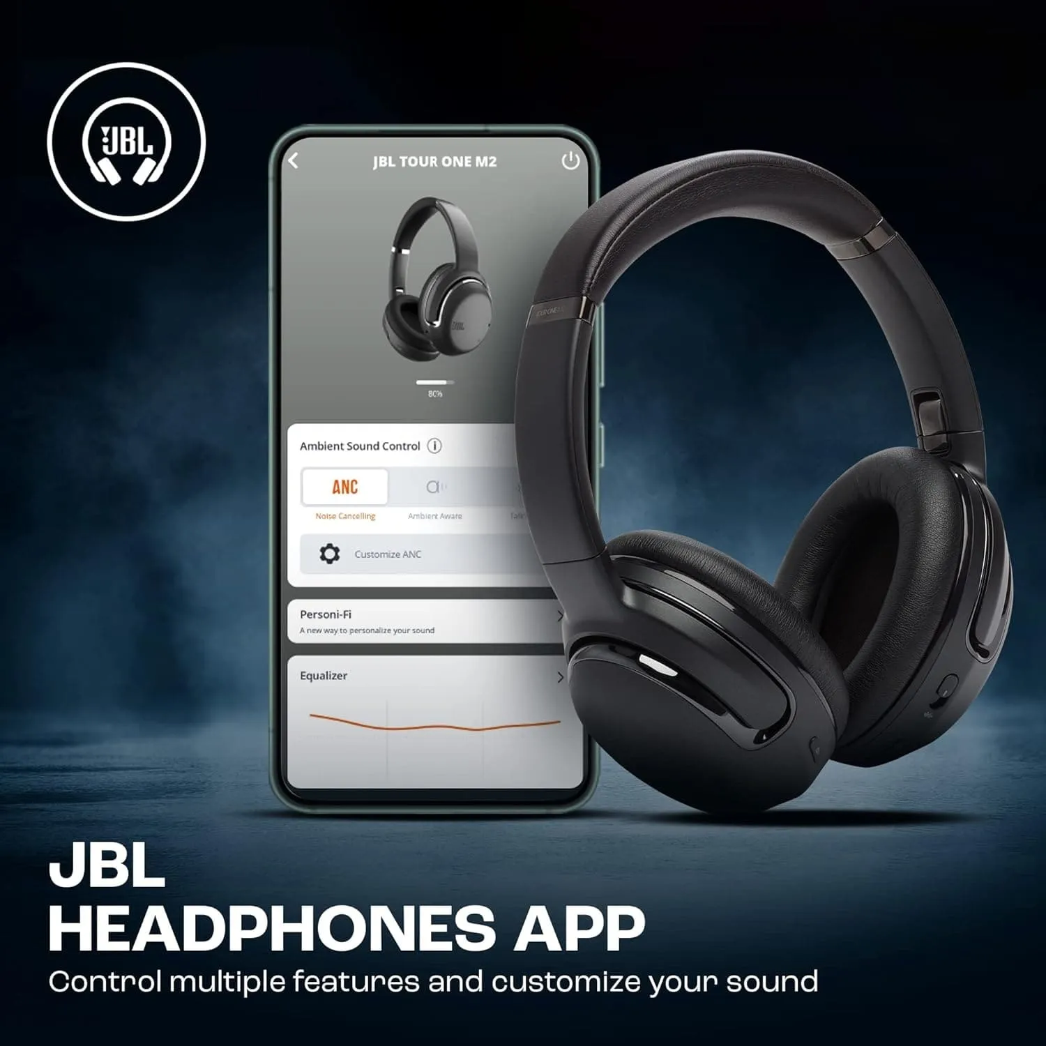 JBL Tour One M2 Wireless Bluetooth Noise-Cancelling Headphones - Black