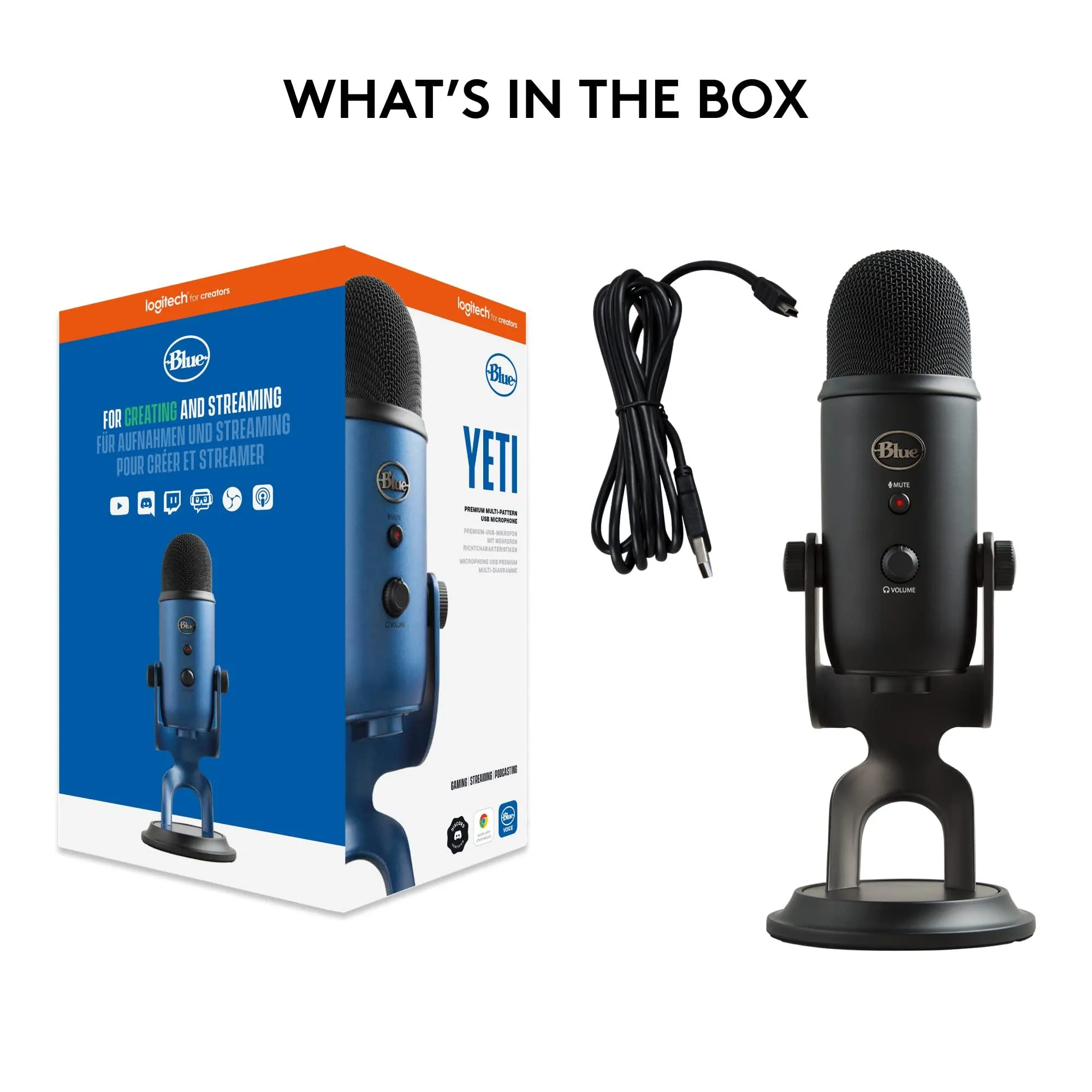 Logitech for Creators Blue Yeti USB Microphone for Gaming, Streaming, Podcasting.