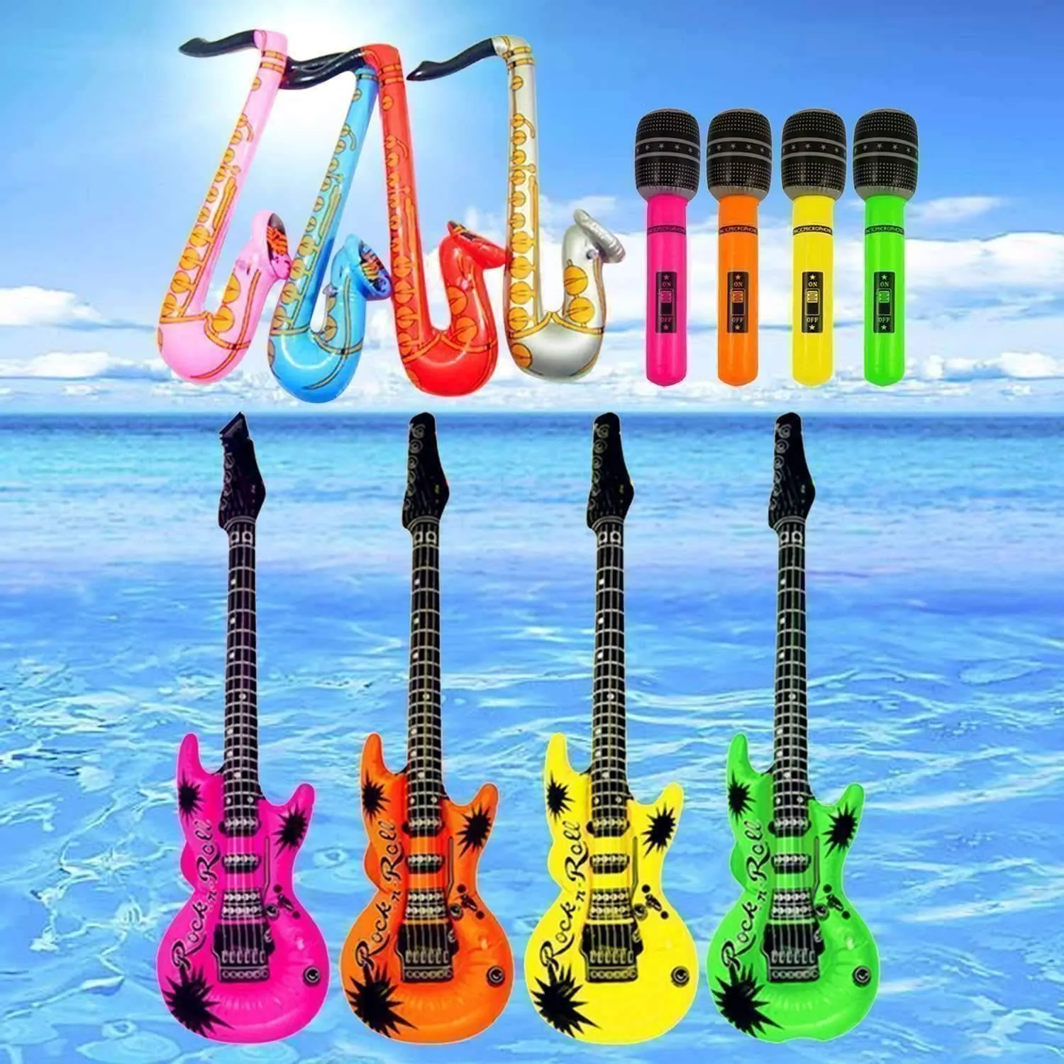 Music Themed Inflatable Guitar Microphone Saxophone Balloon Music Instrument