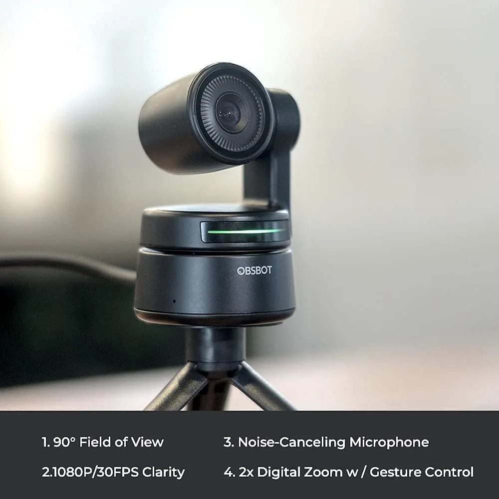 OBSBOT Tiny PTZ Webcam, Ai-Powered Framing & Gesture Control, Full HD 1080P Webcam for Video Conferencing, 90-Degree Wide Angle, Low-Light Correction, Works with Zoom, Skype and More