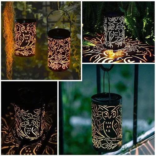 Solar Metal Hanging Lights | Solar Retro Owl Metal Lights