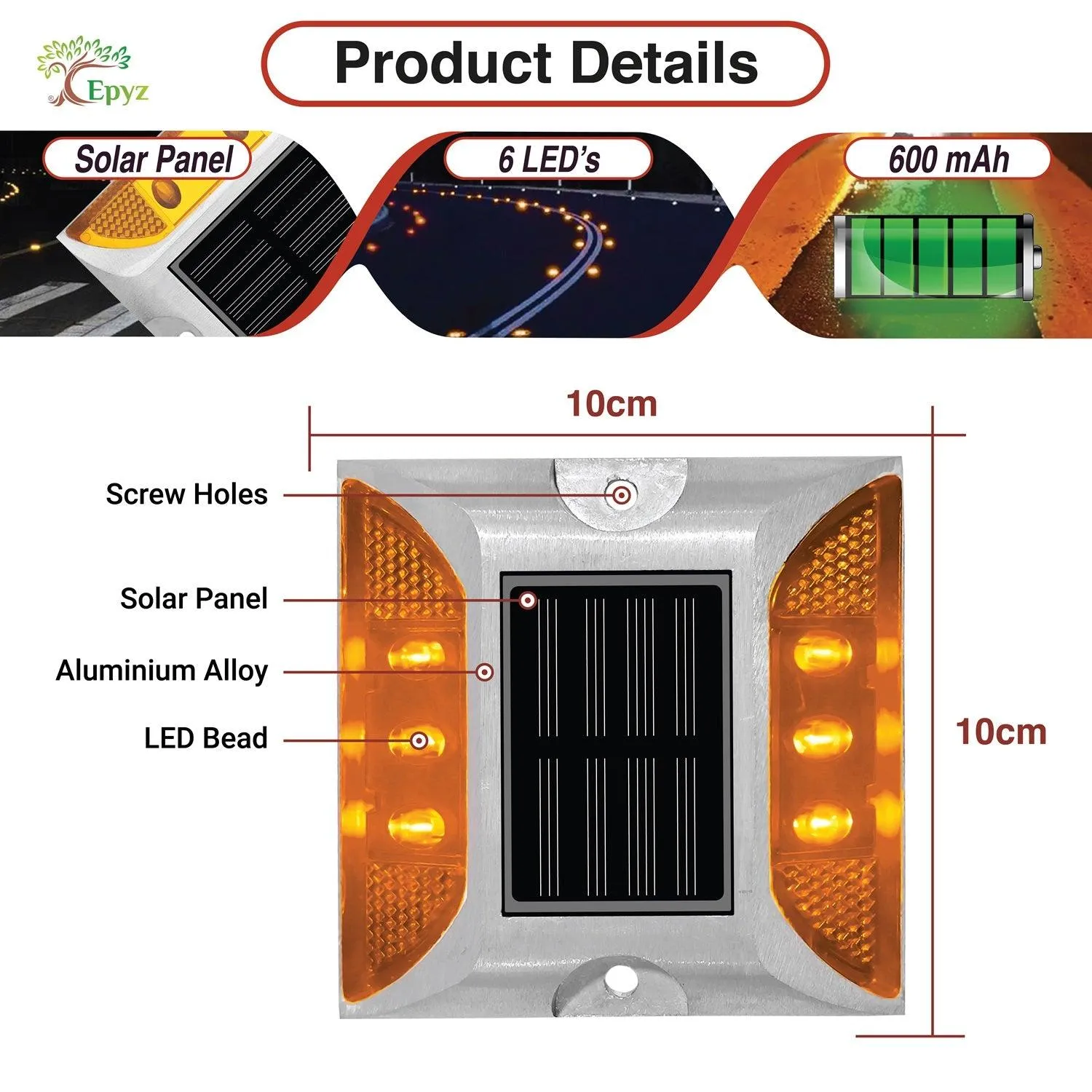 Solar Road Stud Yellow Light