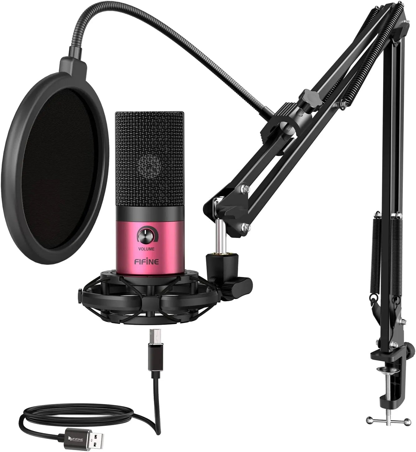 Studio Condenser USB Microphone, Computer PC Microphone Kit with Adjustable Boom Arm Stand Shock Mount for Instruments