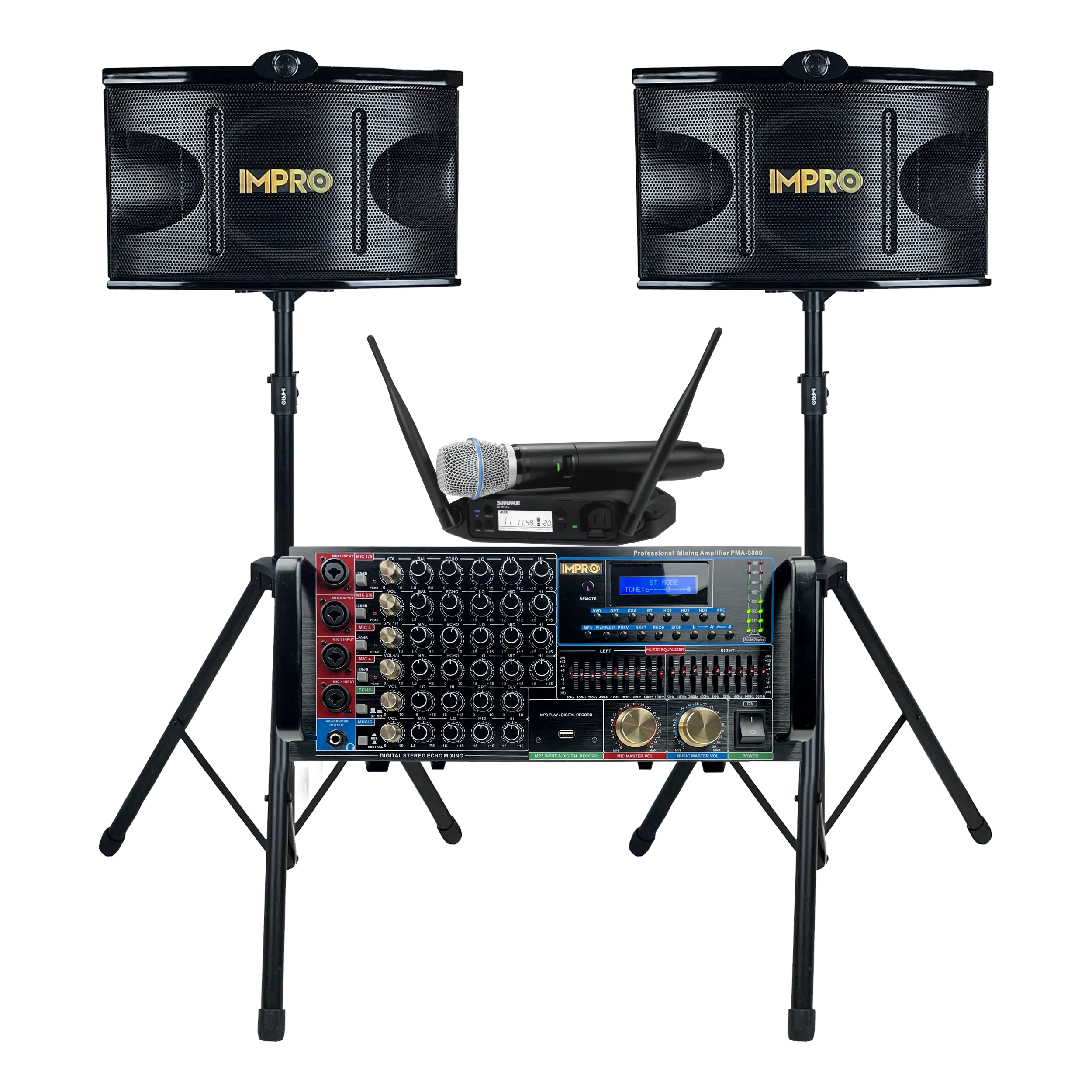 Ultra Elite Bundle with Mixing Amplifier, Speakers, SHURE GLXD24  Microphones, and Accessories (4 items)