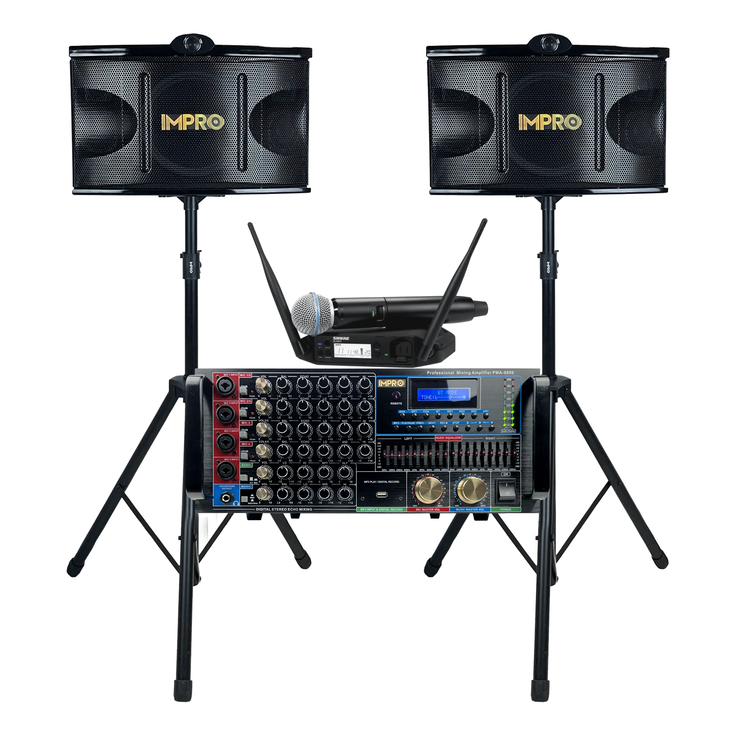 Ultra Elite Bundle with Mixing Amplifier, Speakers, SHURE GLXD24  Microphones, and Accessories (4 items)