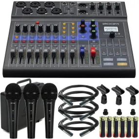 Zoom LiveTrak L-8 Portable Podcast 8-Track Digital Mixer And Multitrack Recorder   Microphone Accessory Kit