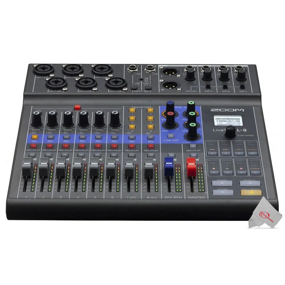 Zoom LiveTrak L-8 Portable Podcast 8-Track Digital Mixer And Multitrack Recorder   Microphone Accessory Kit