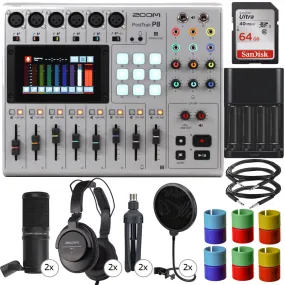 Zoom PodTrak P8 Portable Multitrack Podcast Recorder   2x Zoom ZDM-1 Podcast Mic Pack Accessory Bundle